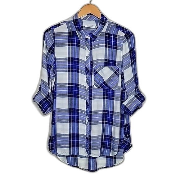 KENNETH COLE REACTION Blue Plaid Long Sleeve Button Up Collared Shirt size M - Picture 2 of 13